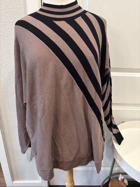 NWT Chico’s Taupe & Black Striped Mock Neck Sweater